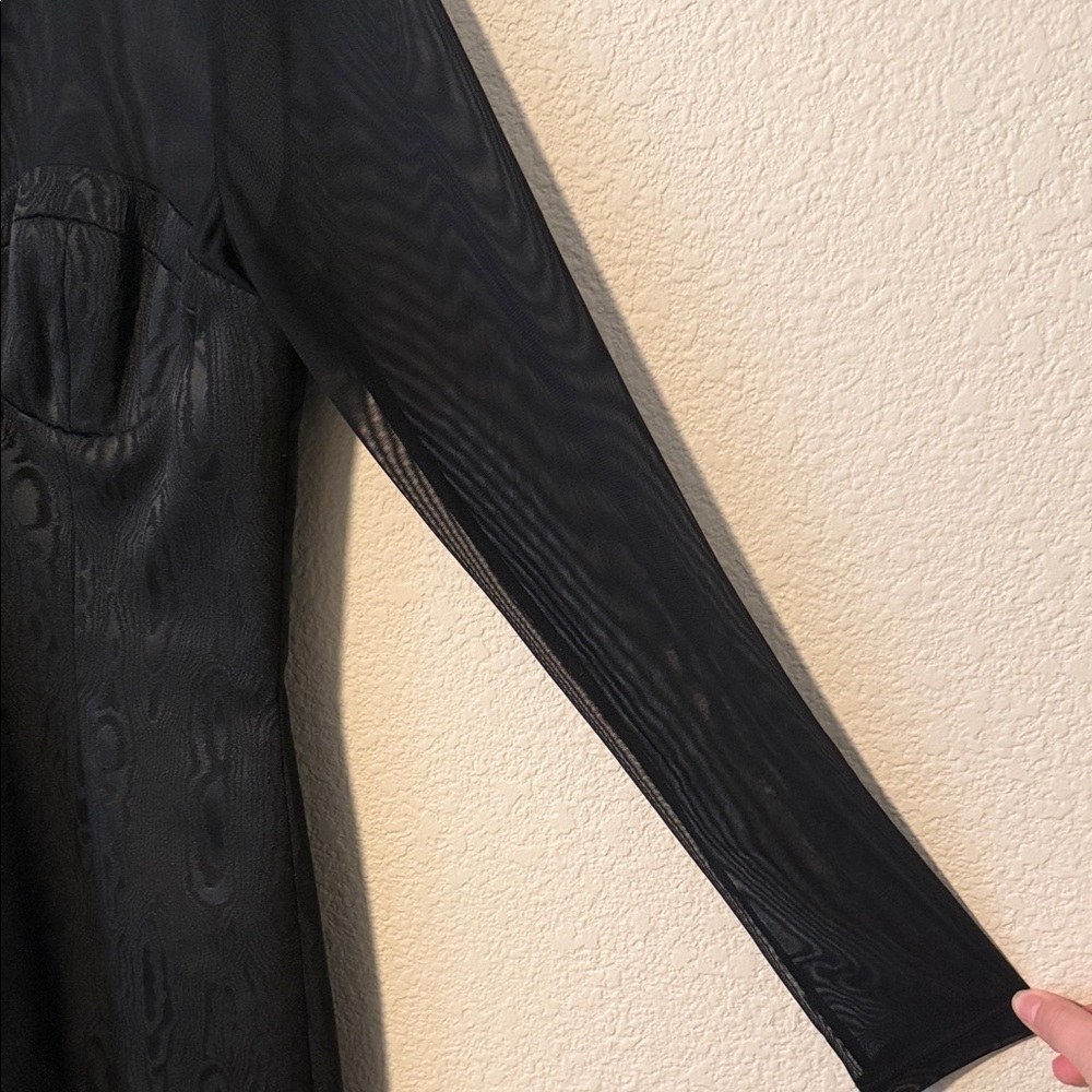 Alice + Olivia Takako Mesh Black Crew Neck Mini Dress - Picture 7 of 10